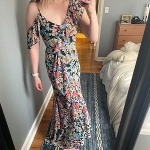 Lulu's Radiant Hunter Green Floral Print Chiffon Maxi Dress
